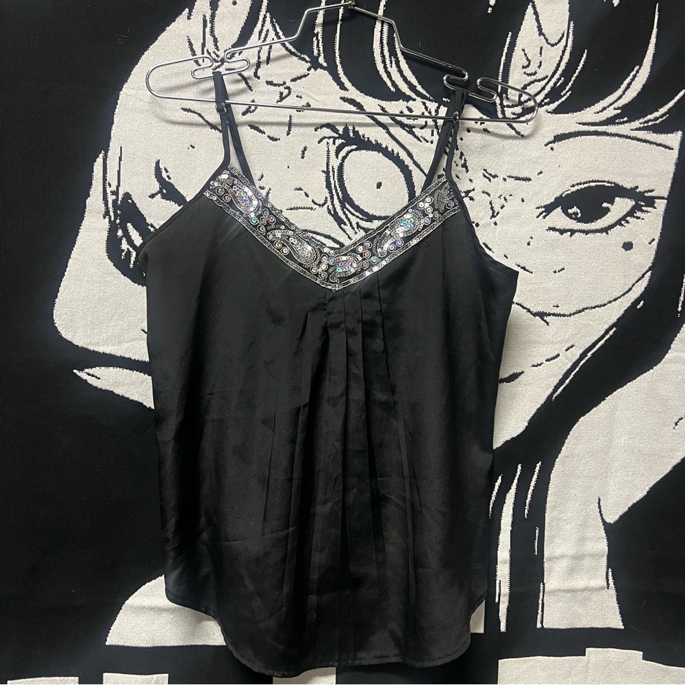 Black Embellished Spaghetti Strap Top